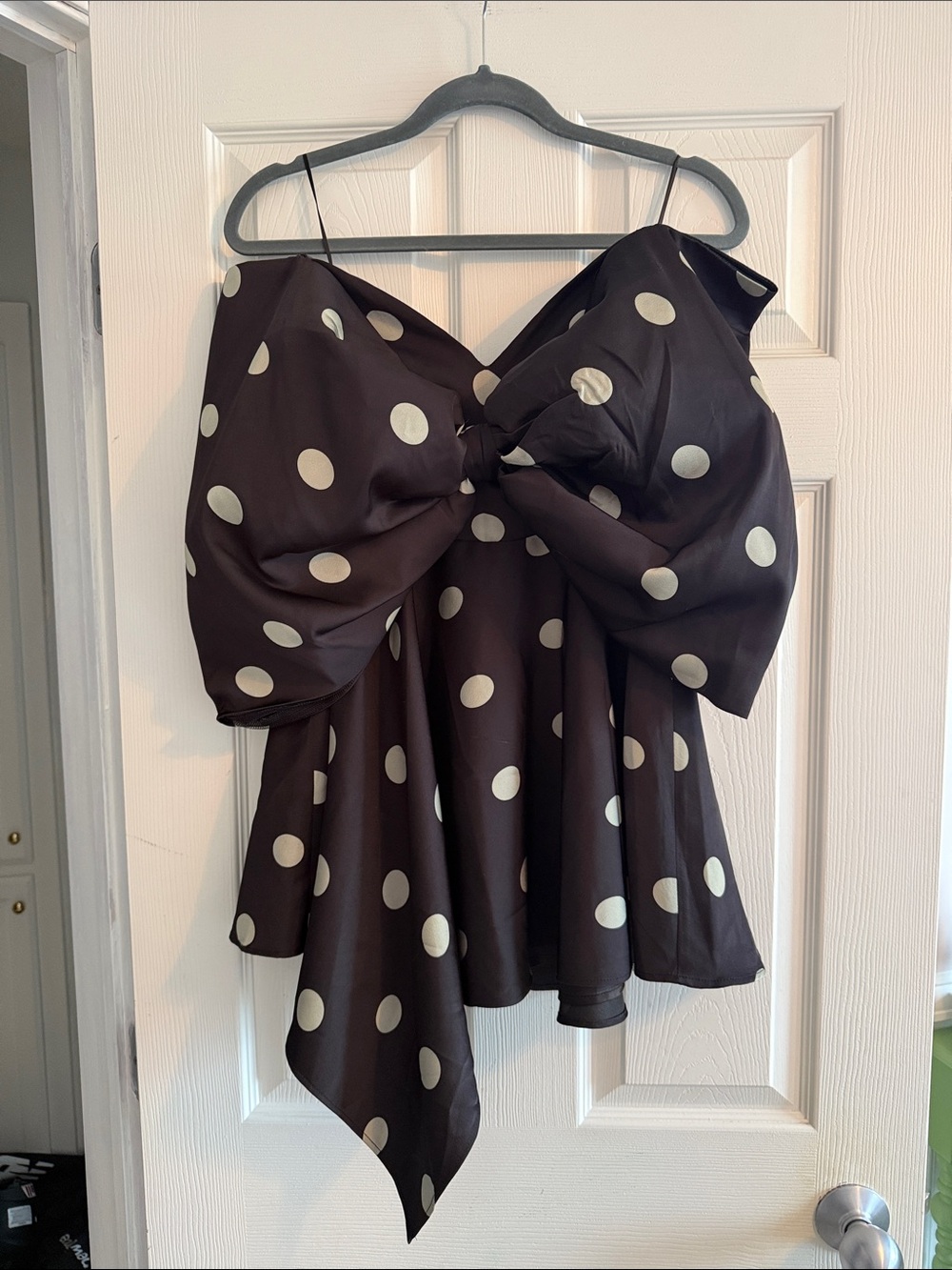 Bardot Black Mini Dress with White Polka Dots